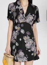 Free People Black Purple Floral High-Waist Fit & Flare Shirts Mini Dress Sz SP