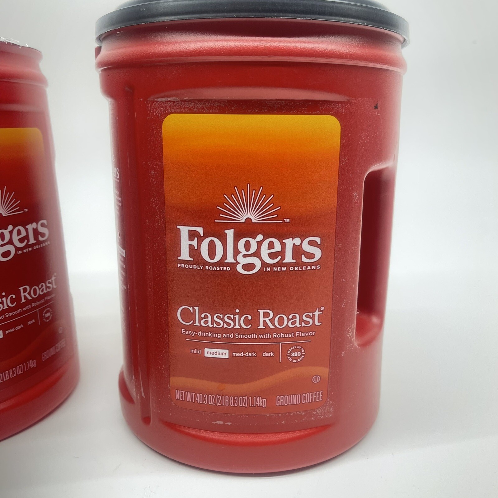 2 40.3 oz Empty Red Coffee Cans W/Lids Folgers Garage Craft Storage