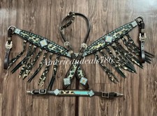 Western Brown Leather Tack Set With Leopard Inlay and Crystal Conchos  Fringe