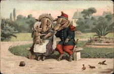 Fantasy Hog Pig Family Mom Dad Baby on Park Bench c1905 Postcard