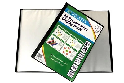 PROTECTAFILE A3 BLACK DISPLAY BOOK 40 POCKET PRESENTATION