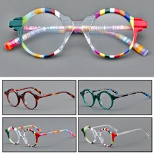 Retro Colorful Plate Round Eyeglasses Frame Unique Stylish Spectacles Clear Lens