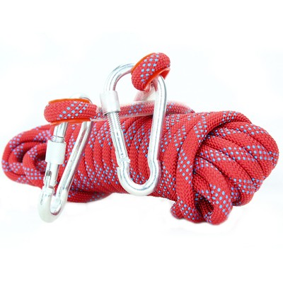 12MM Climbing Rope Gym Outdoor Rock Tree Rappelling Escape Cord Carabiner Lock