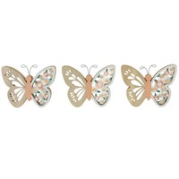 Deko Schmetterling Holz Blumen FrüHlingsdeko 15X12Cm 3 Stk Natur Bunt, 3 StüCk