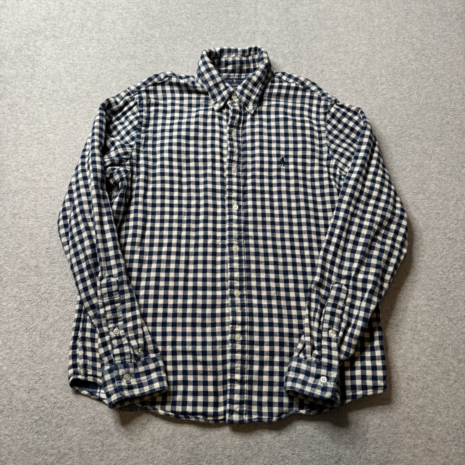 Polo Ralph Lauren camicia uomo blu medio check flanella carne pony preppy adulto