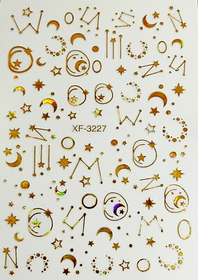 Laser Gold Zodiac 12 Constellation Galaxy Moon Stars 3D Nail Art Sticker 3227