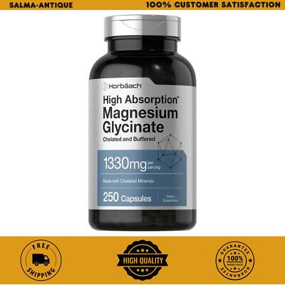 Horbäach Buffered Magnesium Glycinate | 1330mg | 250 Capsules | with Chelated |