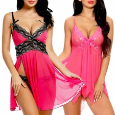 Sexy Lingerie Lace Babydoll Dress Bridal Langerie Negligee Ruffle Chemise Peach