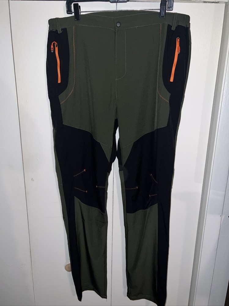 Men's Loose Straight Green Black Orange Track Pants Size 2XL