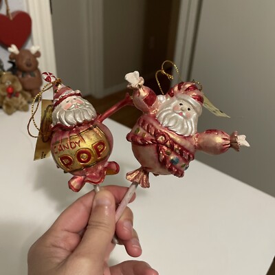 Mark Roberts Santa Candy Pop Lollipop Ornament Set Of 2