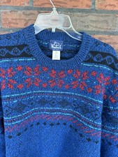 Vintage Woolrich Wool Sweater Large Long Sleeve Royal Blue Pullover Cardigan Top
