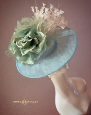 Kentucky Derby Hat Fascinator White Cream Royal Ascot Soft Blue Moss Sage Green