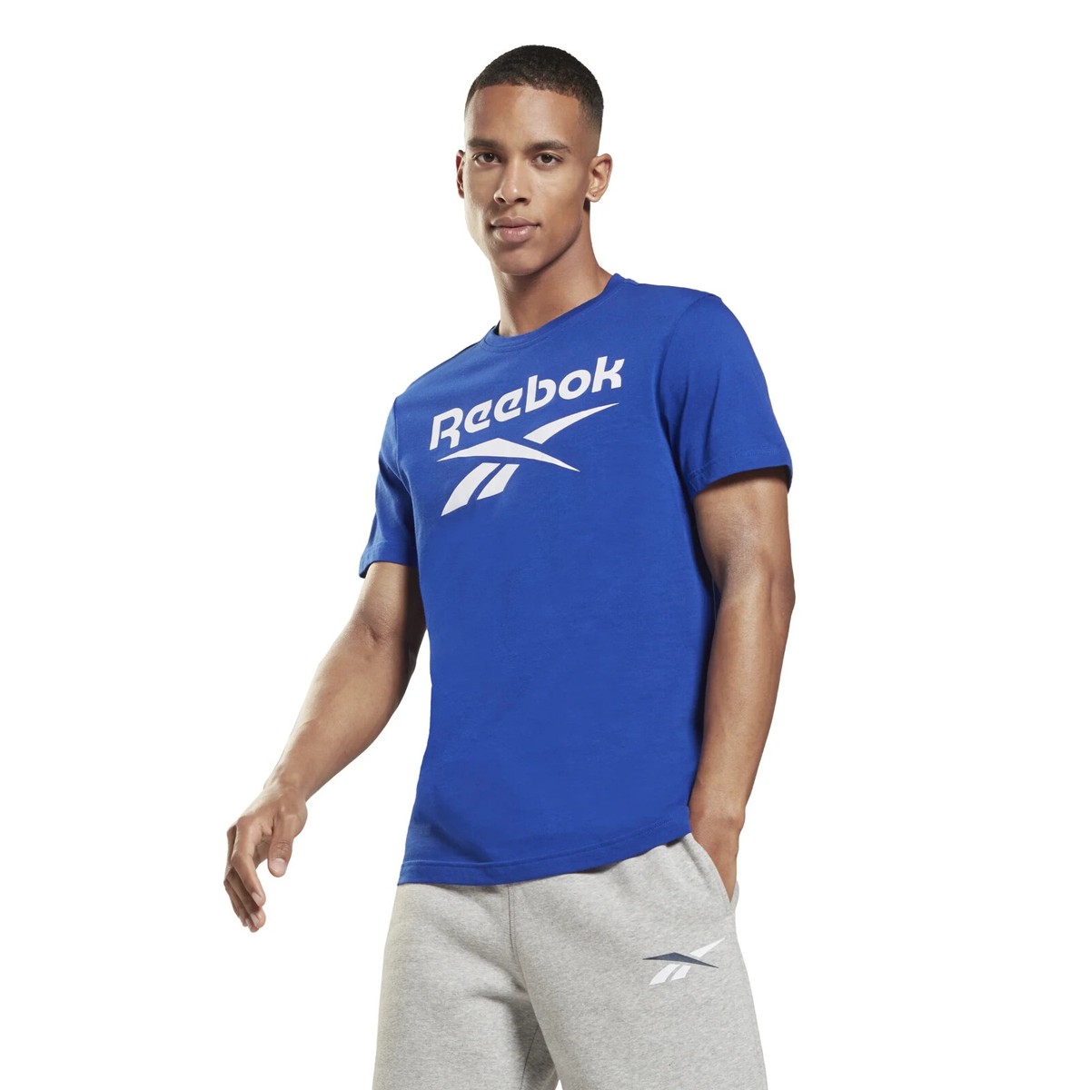 REEBOK Bright Cobalt Blue Big Logo 100% Cotton Crew Neck T-Shirt 