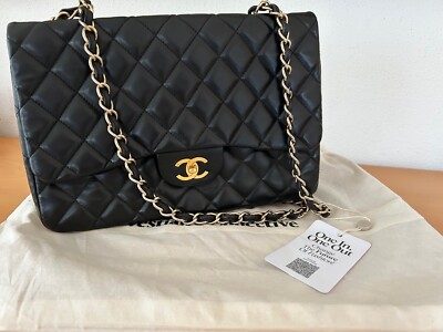 *** CHANEL *** Luxury Timeless Single Flap Bag Schwarz Gold Large CC 2.55 Jumbo
