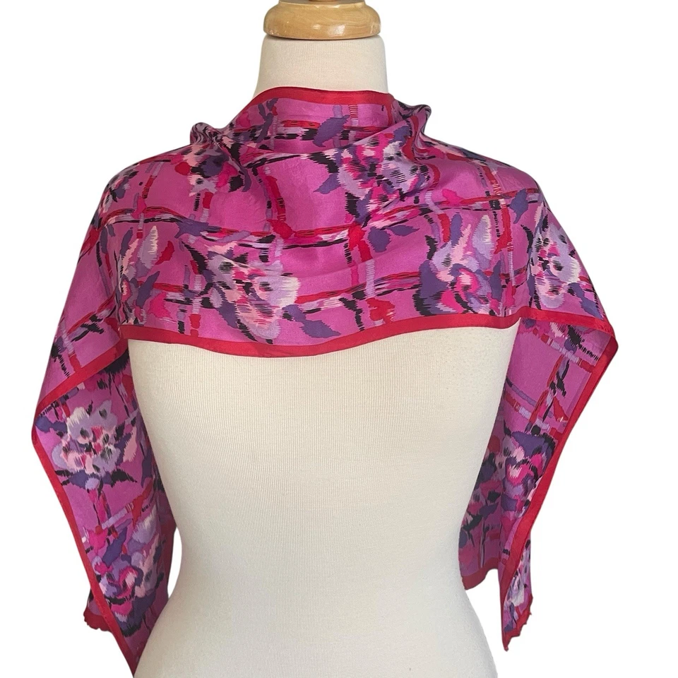 Vtg Oscar De La Renta Silk Watercolor Floral Rectangular Wrap Scarf 10” X 50” - Image 3 of 4