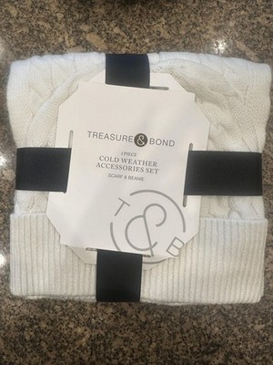 Treasure & Bond Cold Weather Accessory Set Womens One Size White Scarf Beanie