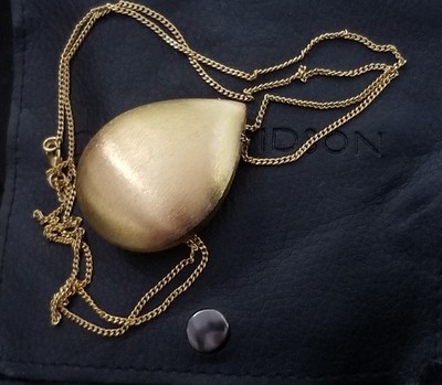 Vintage New In Pouch Dean Davidson Gold Plated Brushed Teardrop Long Necklace 