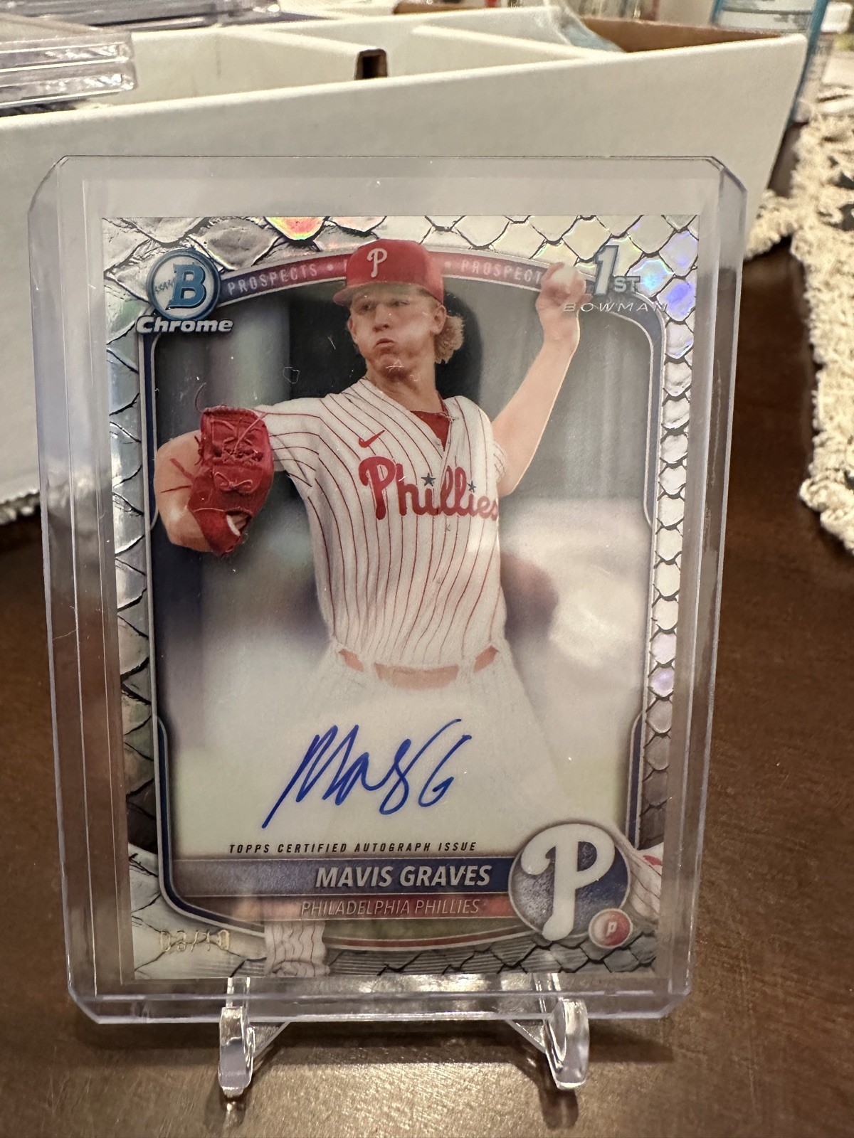 2025 Bowman Chrome Mavis Graves Auto Reptilian Black Refractor 1st Prospect #/10