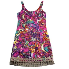 LILLY PULITZER Eaton Shift Dress 8   Tassels Sundress Mini Colorful Pink