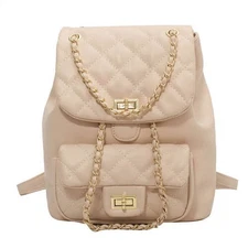 Korean Style Fashion Rhombus Women Chain Backpack - Khaki
