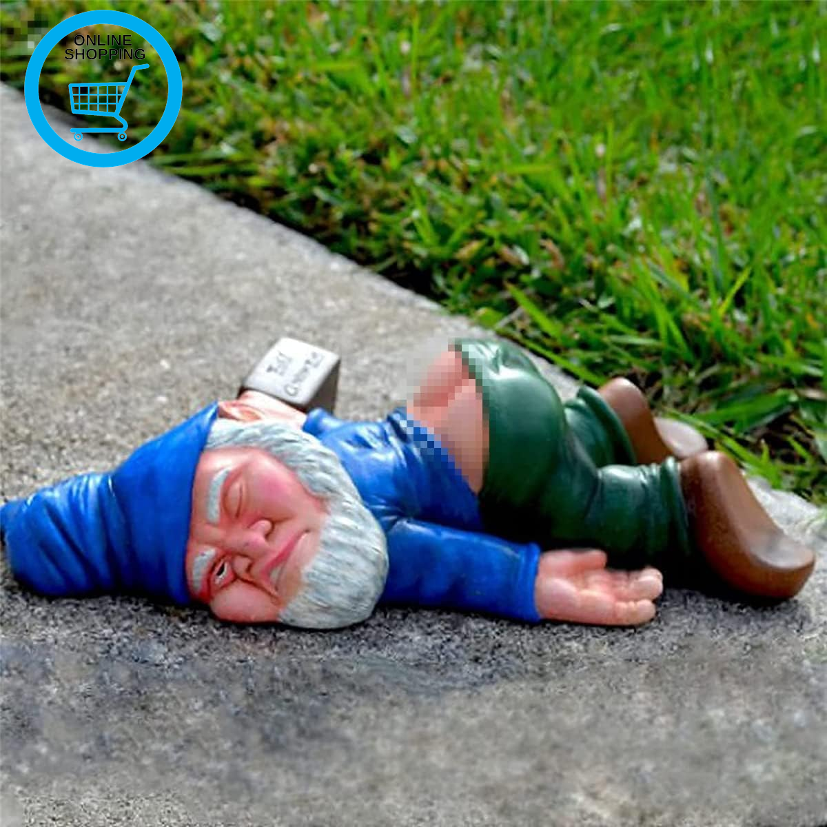 Creative Garden Gnome Statue, Blue Resin Outdoor Decoration, Funny Drunk Gnome (