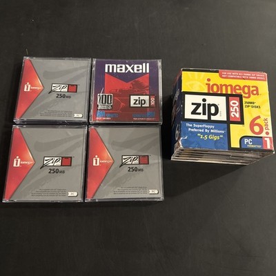 Lot Of 10 Zip Drive Discs 100mb 250mb Iomega Maxell
