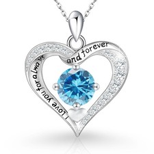 Heart Necklaces for Women,925 Sterling Silver Birthstone Forever Love Necklace