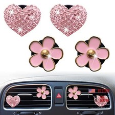Bling Heart  Daisy Air Vent Clips, 4 Pcs Pink Heart  Flower Car Air