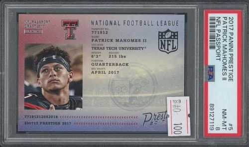2017 Panini Prestige NFL Passport #5 Patrick Mahomes II RC Rookie NM-MT PSA 8