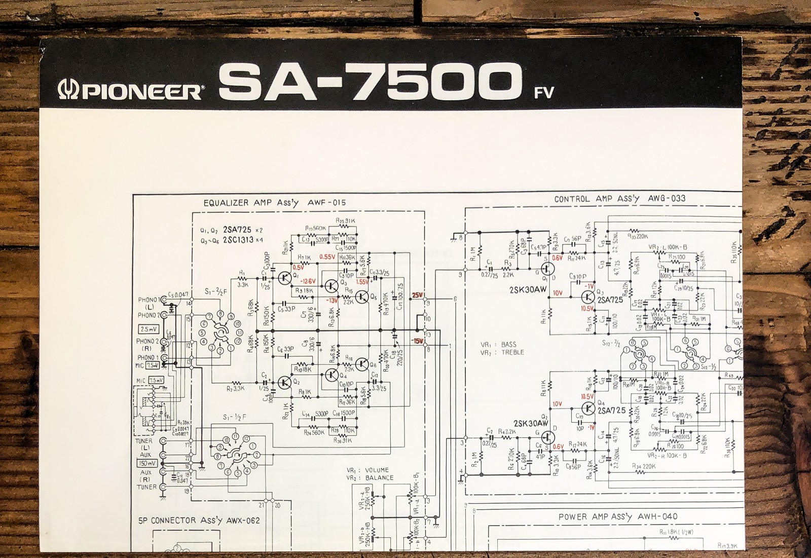 Pioneer SA-7500 FV Amplifier Fold Out Schematic *Original*