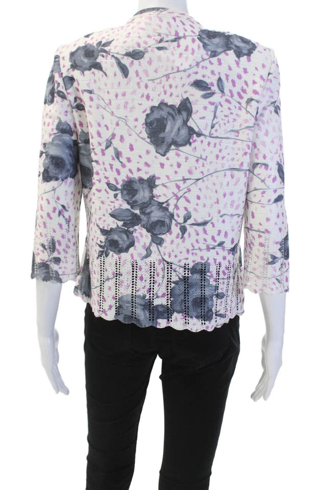 St. John Collection By Marie Gray Womens Front Zip Knit Floral Top White Size 8 - Image 3 of 4