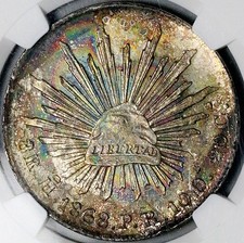 1868-Ho NGC UNC Mexico 8 Reales Hermosillo Mint Scarce Silver Coin (26042401C)