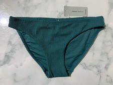 Women's Green Crinkle Midi Bikini Swim Bottoms