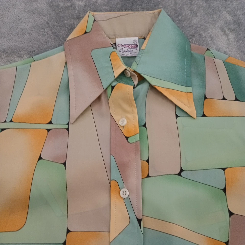 Camisa John Weitz para mujer talla 7/8 verde geométrica manga larga abotonada Foto 2 de 4