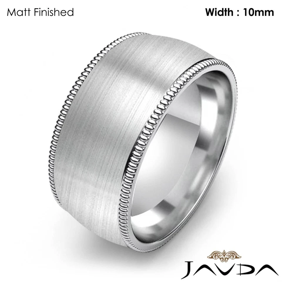 Anillo de boda Dome Milgrain ajuste cómodo para hombre 10 mm oro 14k blanco 12,4 g 8-8,75 Foto 2 de 4