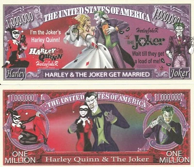 Harley + Joker Wedding Million Dollar Bill Funny Money Novelty Note +FREE SLEEVE