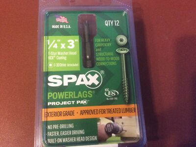 Box Of 12 Spax 1/4  X 3  Powerlags. T-star Washer Head  # 45818207007643