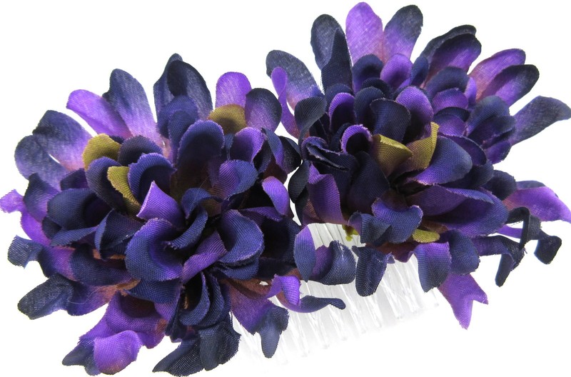 Double Deep Purple Mum Silk Flower Hair Comb, Prom,Prom,Luau,Party,Bridal,Dance