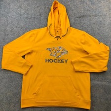 Nashville Predators Hoodie Men Medium Yellow Lace Fleece Spell Out Logo Adidas*