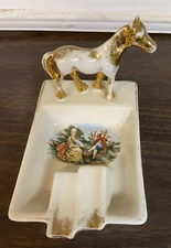 VintageVictorian Lady & Gent Gold Horse Ashtray Courting Scene