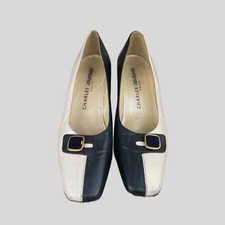 Charles Jourdan Paris Two Tone Cream Navy Colorblock 70s Pumps Women's Size 7