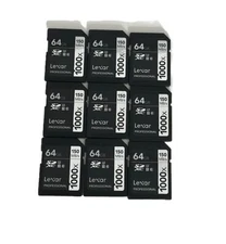 (LOT OF 9) Lexar 64GB Professional 1000x UHS-II SDXC Memory Card
