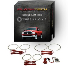 White Led Halo Kit Rf Remote For 06-08 Dodge Ram 1500 Headlight Fog Lights
