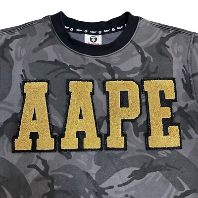 AAPE by A Bathing Ape Crew Neck Sweater Mens camo Golden Patches Size M