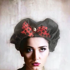 Hair Bonnet Satin Night Sleep Cap Hat #16 Black Red Bow Skull Gothic Womens