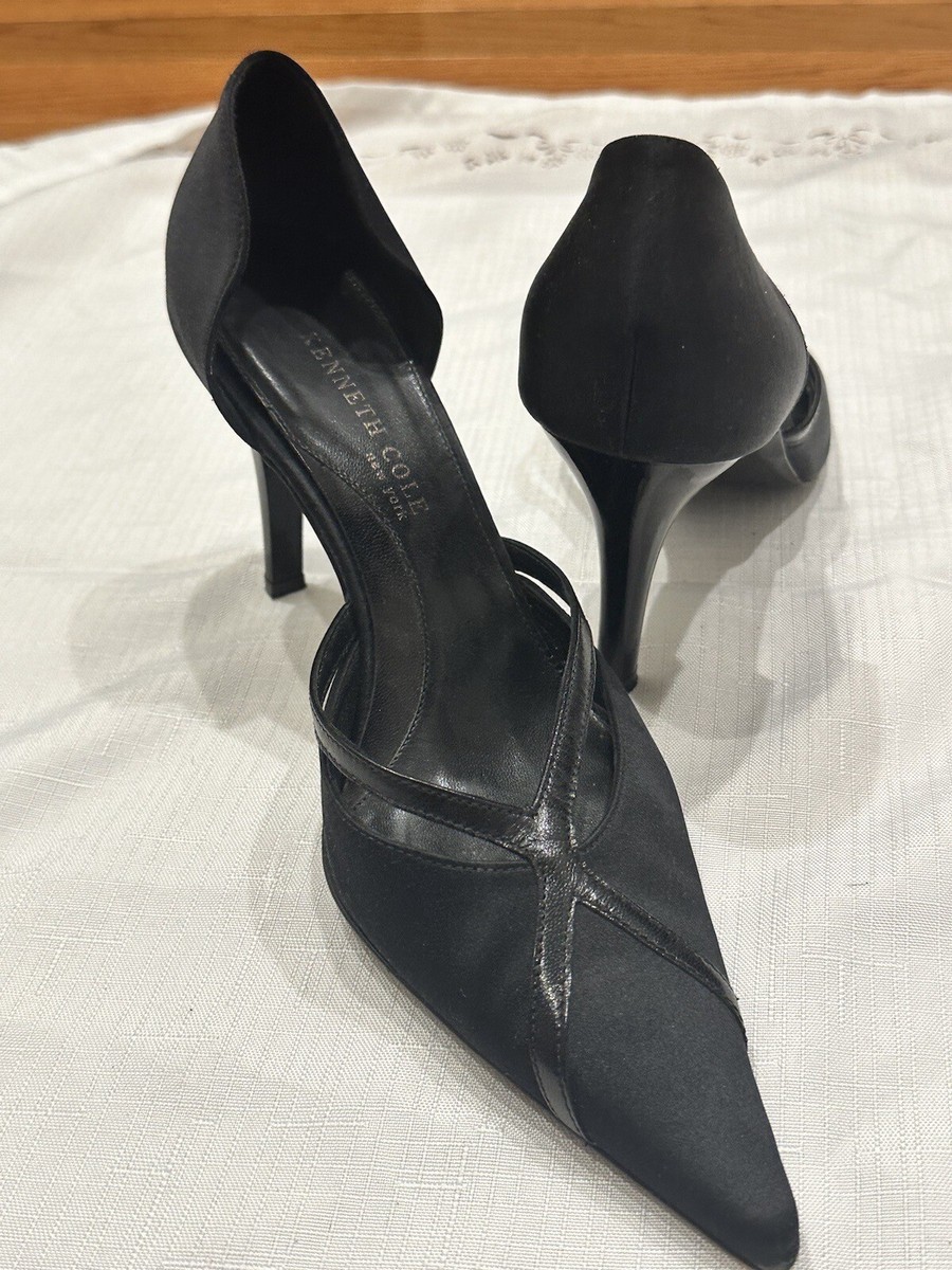 Kenneth Cole New York Womens Black Pointed Toe Slip On Pump Heels