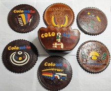 Vintage Columbia Hand Tooled Leather Coaster Set 6 Coasters Holder