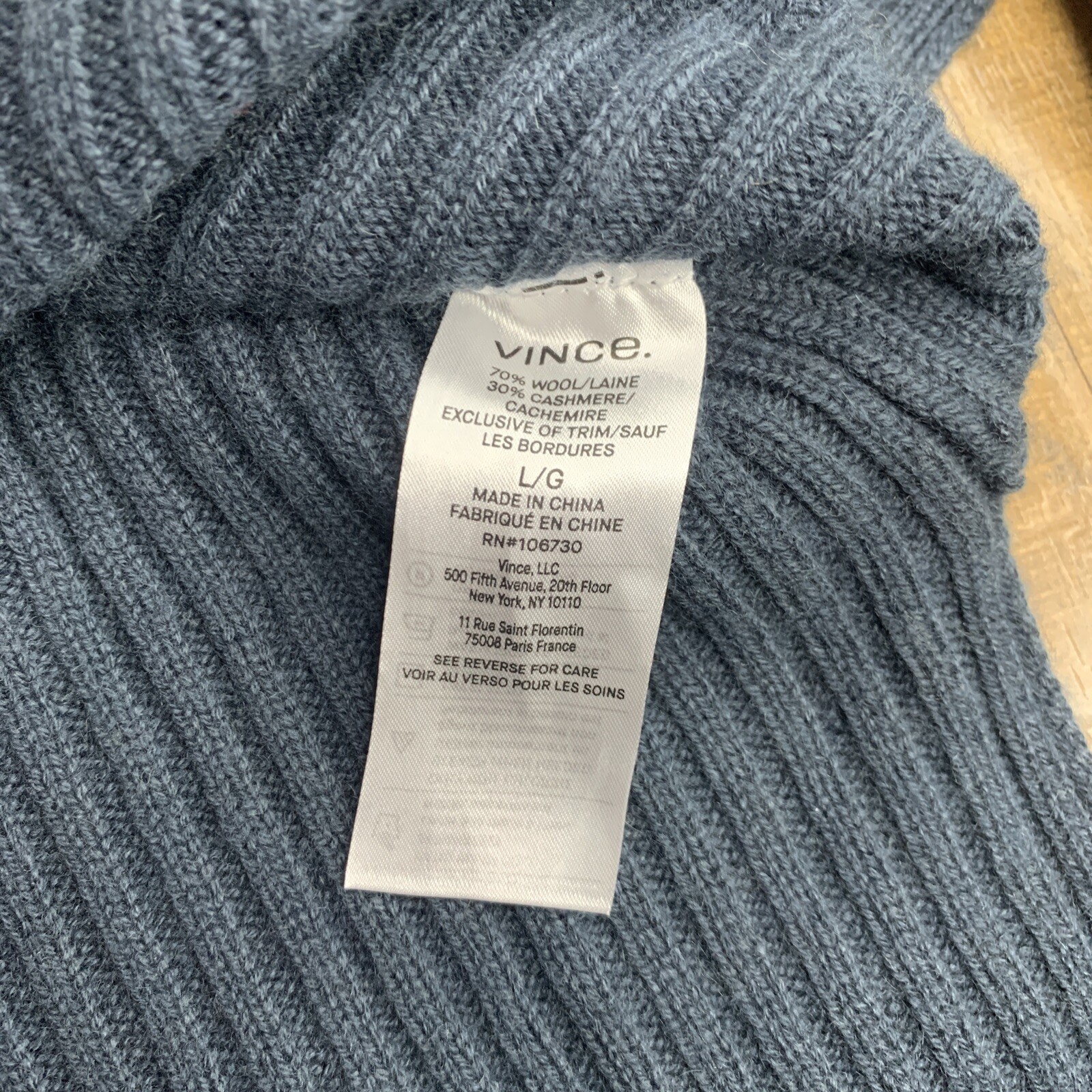 New Vince Plush Wool Cashmere Funnel Neck Sweater Navy Blue Womens Size Large image 3