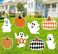 Halloween Yard Signs 8 Pack - Ghost and Pumpkin Lawn Decorations with 16 Stakes