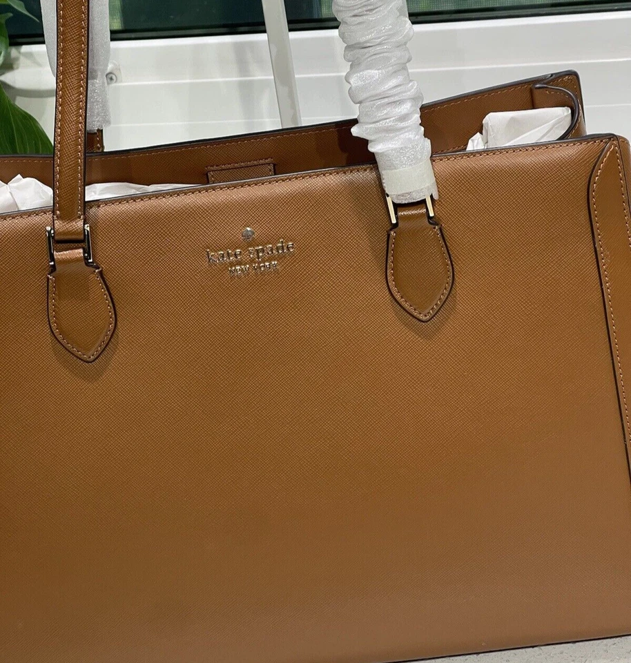 KATE SPADE MADISON LARGE LAPTOP TOTE SHOULDER BAG PURSE CLAY BROWN LEATHER GOLD - Image 2 of 4